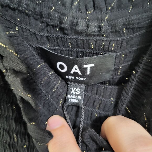 OAT New York Women's Dress Black Gold Metallic Pinstripe Midi Smocked NWT - Picture 5 of 8